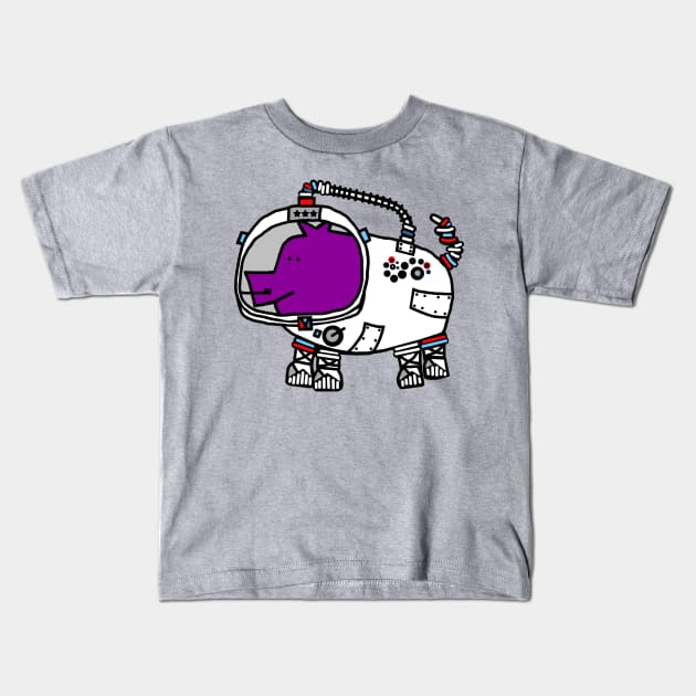 Astronaut Space Pilot Sci Fi Purple Pig Kids T-Shirt by ellenhenryart